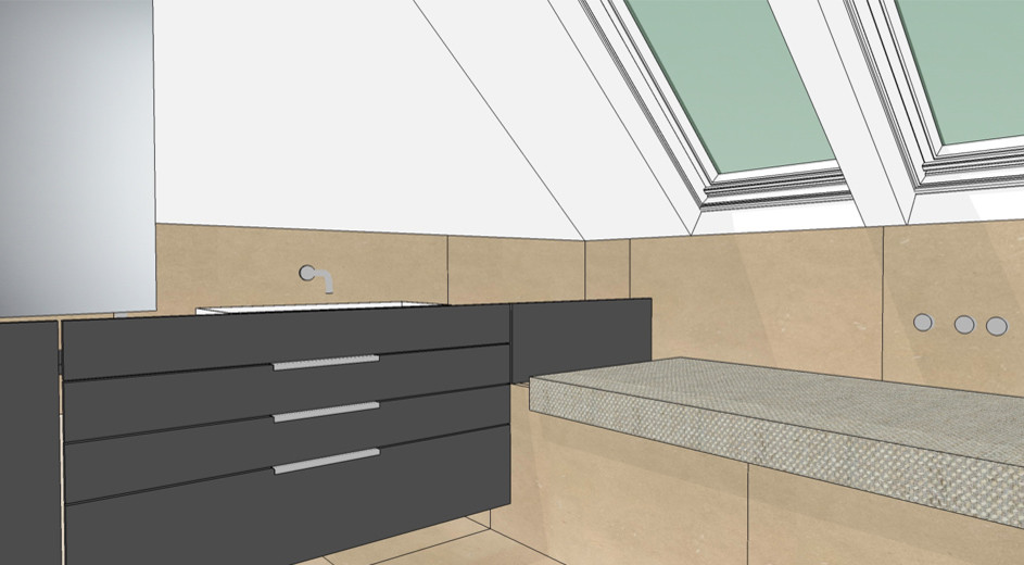 Familienbad auf kleiner Fläche - Entwurfsskizze