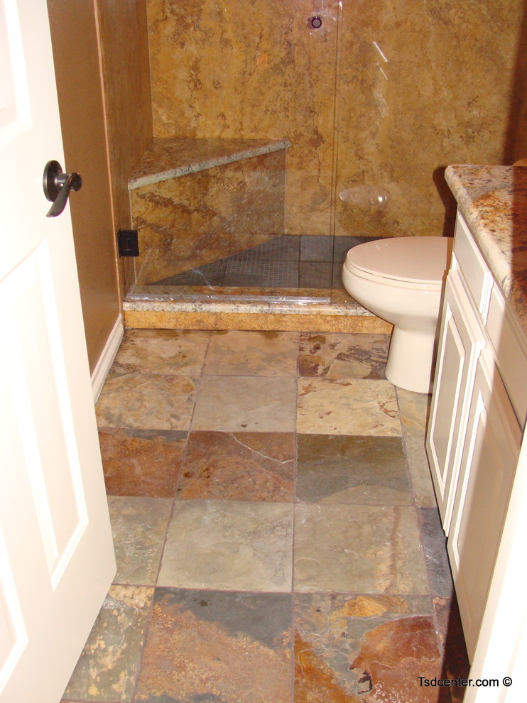 Doorless shower - mid-sized stone slab doorless shower idea