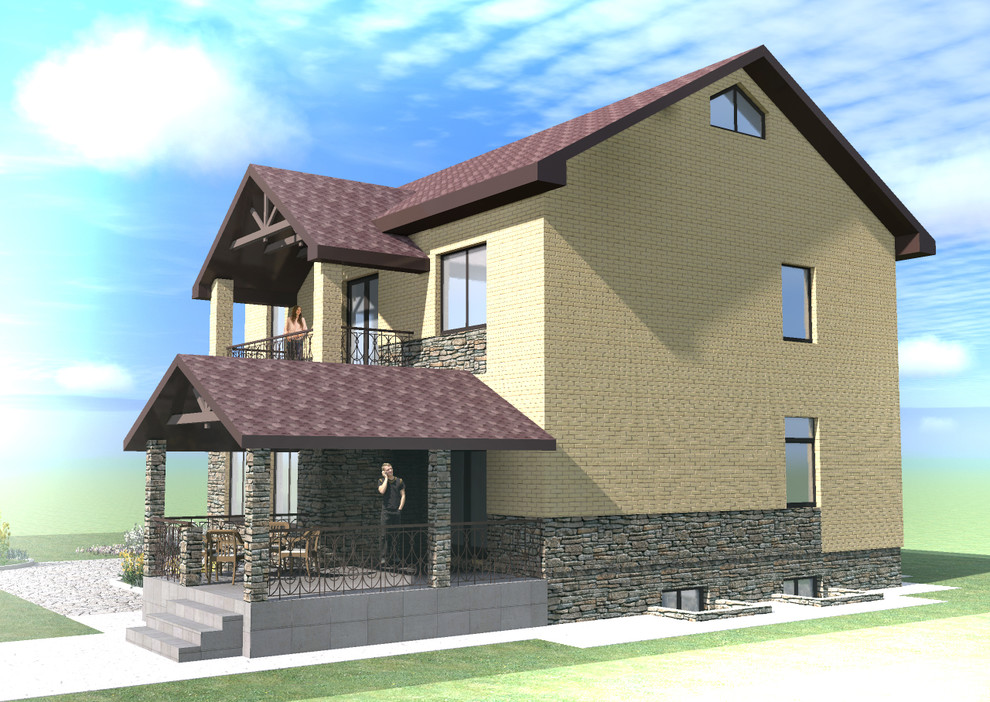 Двухэтажный жилой дом с террасами и балконами