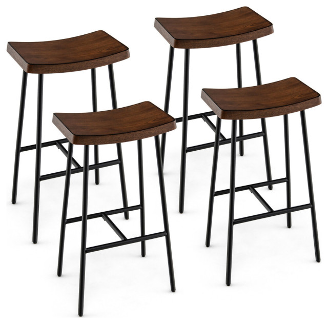 Set Of 4 Industrial Saddle Stool Bar Height Chair Bar Stool W/ Metal