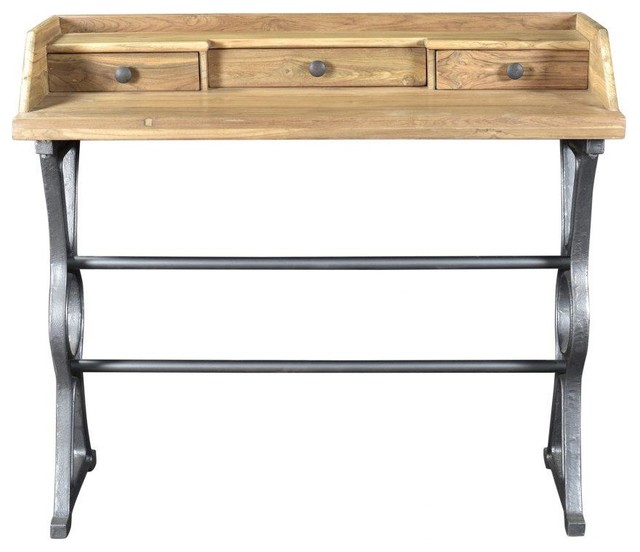 Forged Iron Solid Teak 41 Office Desk
