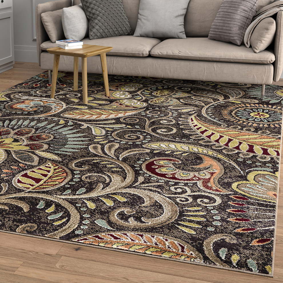 Giselle Transitional Floral Area Rug, Brown, 6'7''x9'6''
