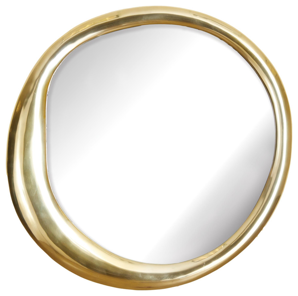 Modern Free Form Gold Frame Round Wall Mirror 31in Abstract Metal