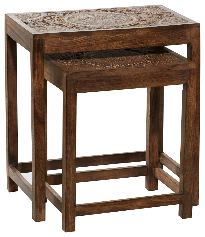 Eclectic Brown Mango Wood Accent Table Set 22363