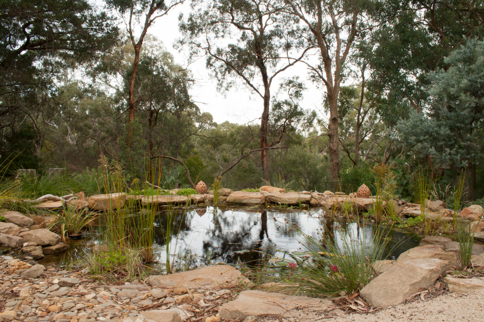 Photo of an australian native country garden in Other with a water feature.