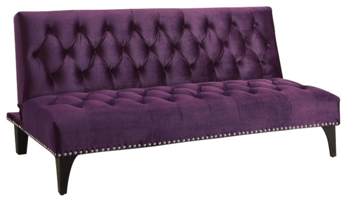 Coaster Velvet Tufted Sleeper Sofa With Nailhead Trim In Purple