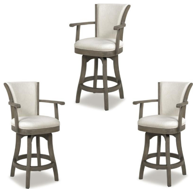 Home Square 3 Piece 27" Counter Height Bar Stool Set in Natural White