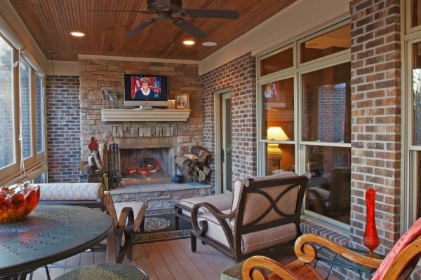 Screened Porch with Fireplace - Traditional - Porch - Cincinnati - by Cullen Brothers