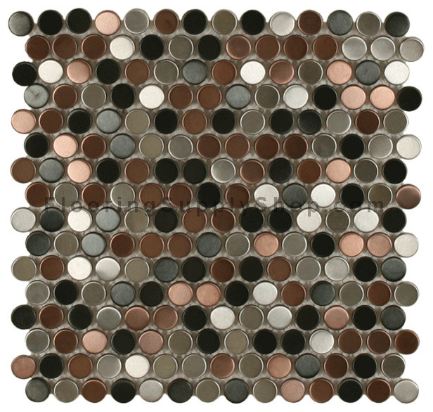 Mosaics Metal Tile Penny Round Brushed Blend