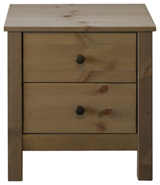 Solid Wood 2 Drawer Bedside Table Light Brown