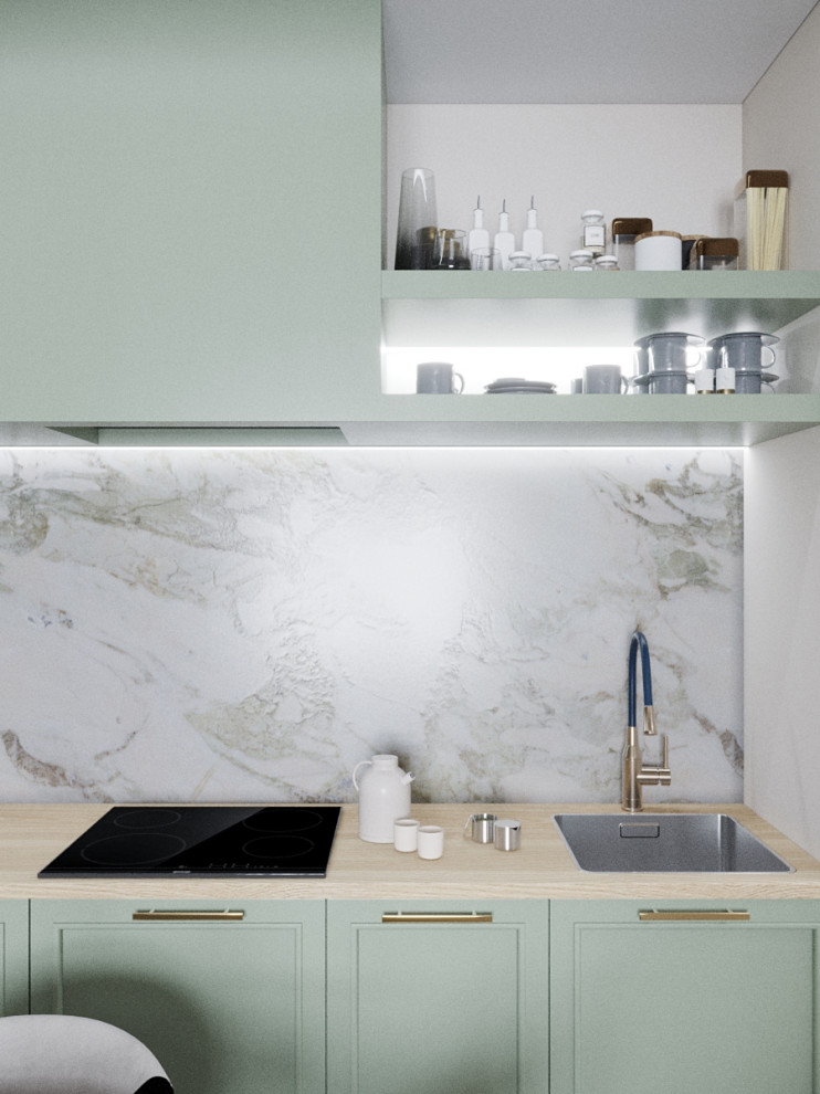 Дизайн кухни-гостиной в оливковом цвете