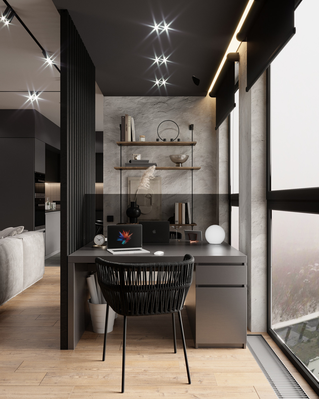 Брутальная квартира с элементами минимализма 65