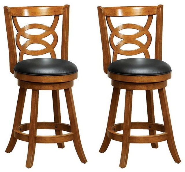 Barstool, 2Piece Set, 39"H, Swivel, Oak Counter Height Transitional