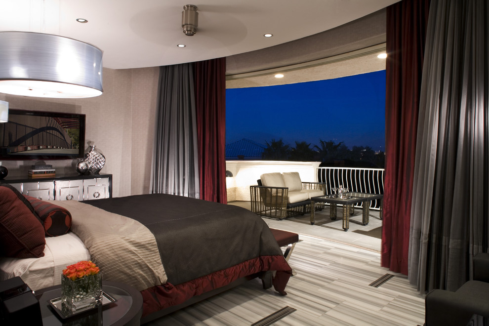 Design ideas for a contemporary master bedroom in Las Vegas with ceramic floors.