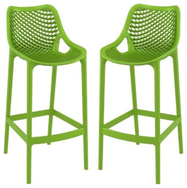 Home Square Patio Bar Stool in Tropical Green Set of 2 Contemporary Outdoor Bar Stools And