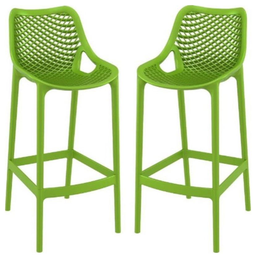 Home Square Patio Bar Stool in Tropical Green Set of 2 Contemporary