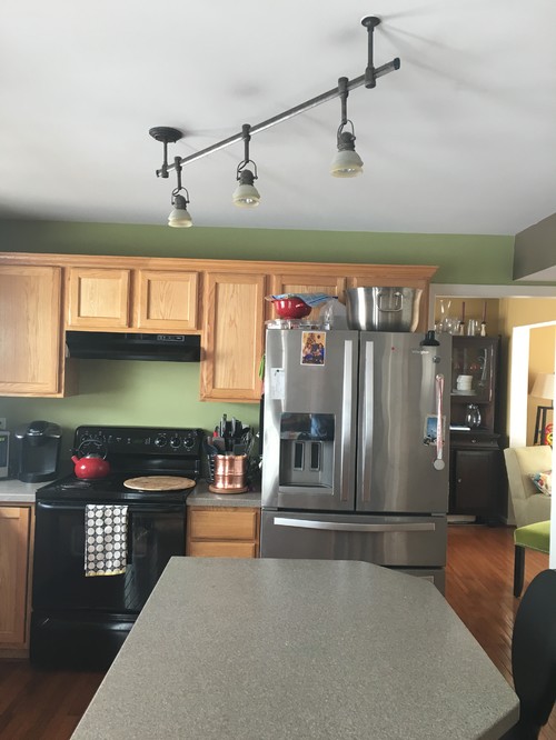 Have: angled track lighting in kitchen- want: pendant lights