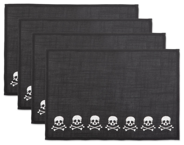 Skulls Embroidered Placemat, Set Of 4