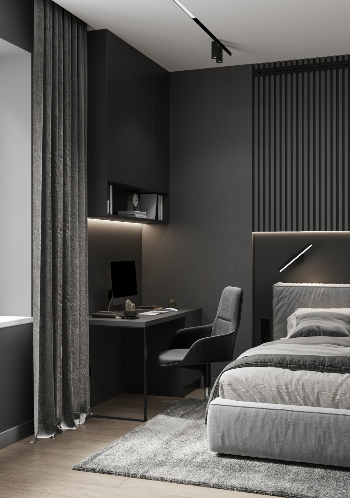 Стильный интерьер коттеджа с женской и мужской спальнями