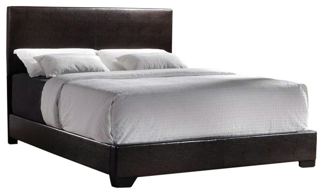 Dark Brown Faux Leather Upholstered Bed, Brown Leather Queen Size Bed Frame