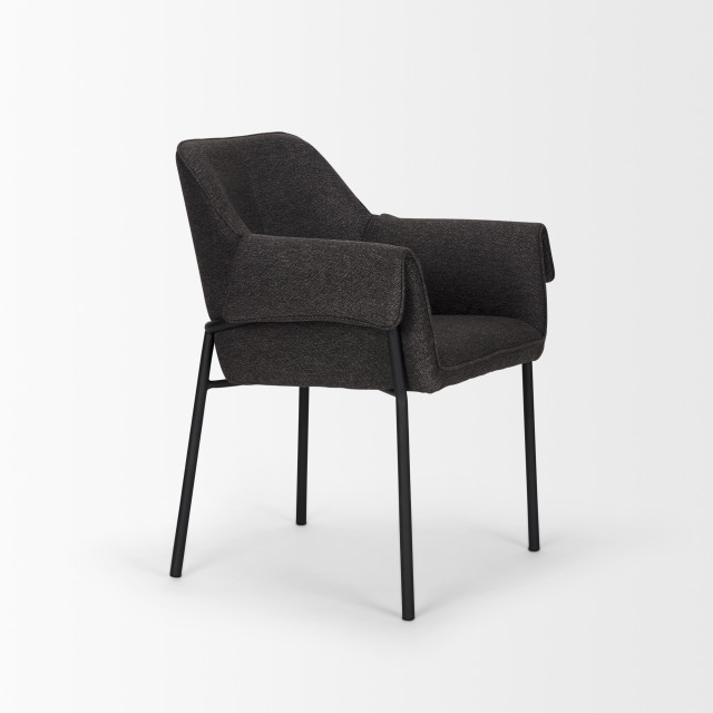 Brently Dining Chair With Gray Fabric and Matte Black Metal Legs, Set ...
