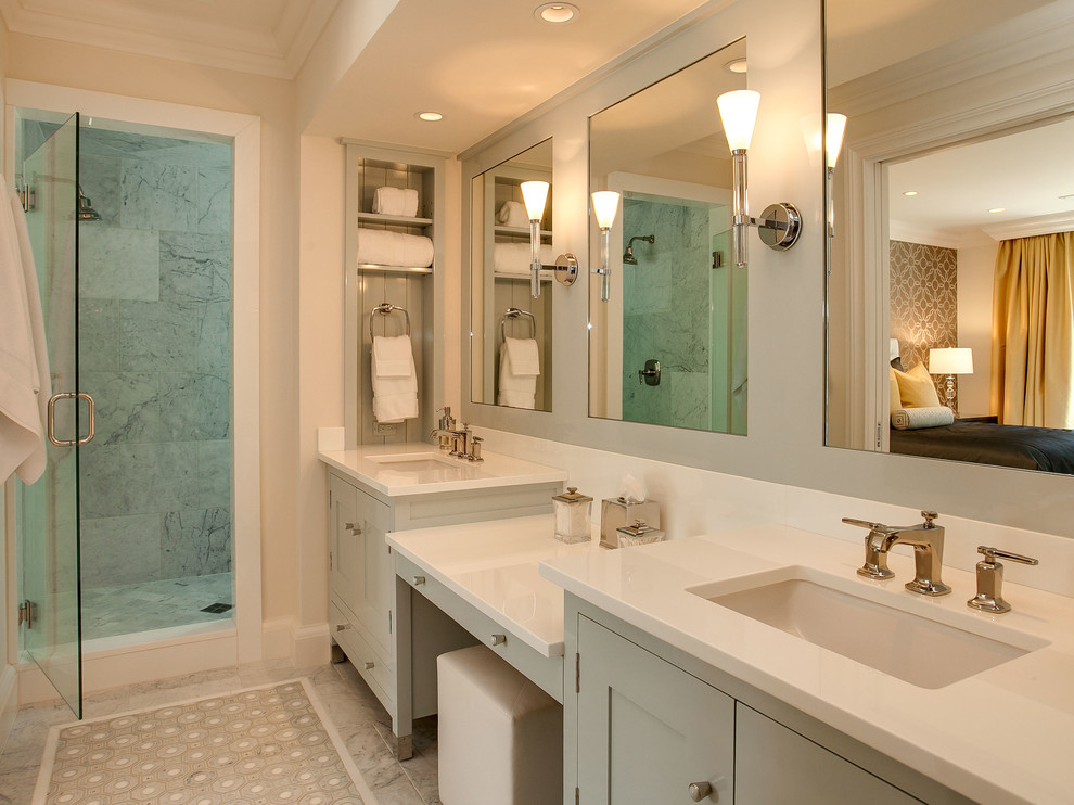 Design ideas for a transitional bathroom in Denver with an undermount sink.
