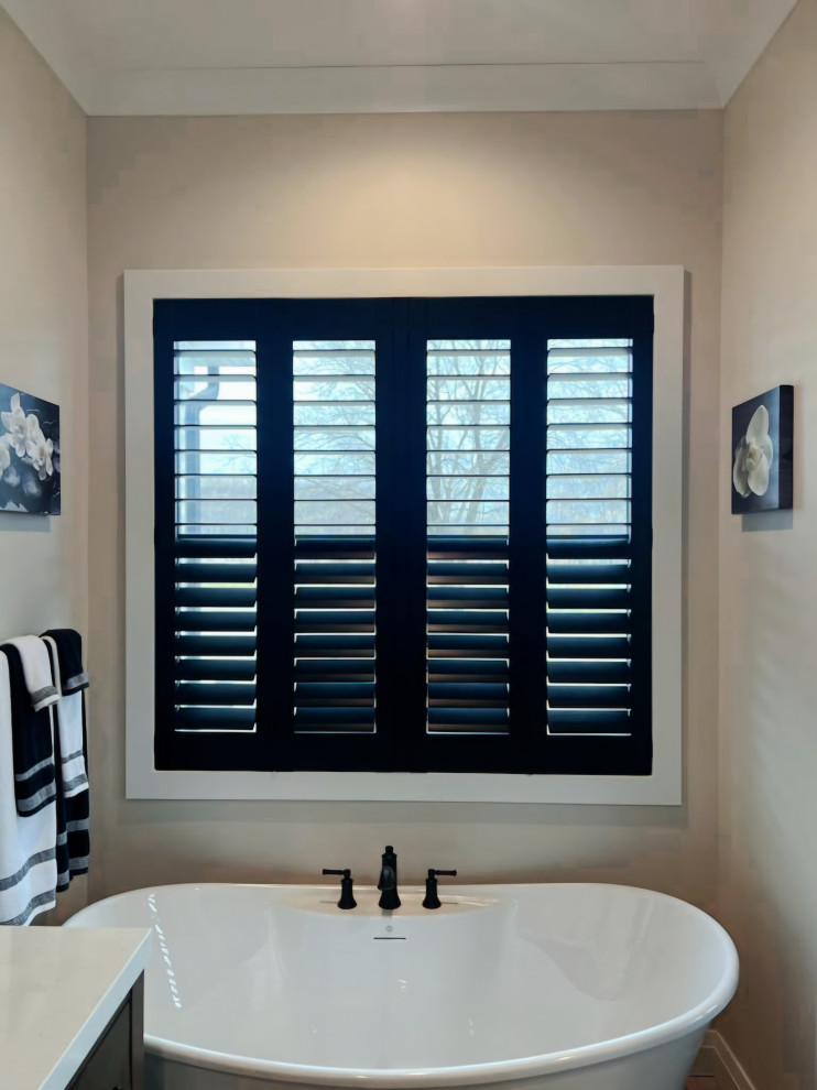 BLACK PLANTATION SHUTTERS - BLACK WINDOWS - FARMHOUSE