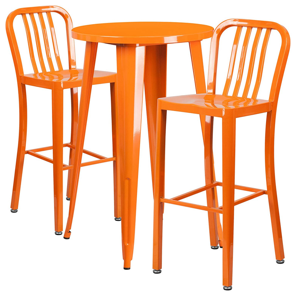 3 Piece Patio Bistro Set, Round Table and Bar Stools With Slatted