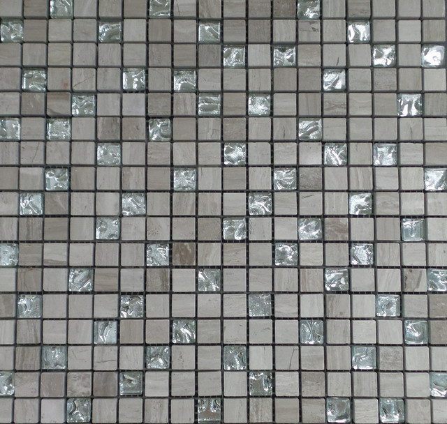 Gl Stone Tile Wooden Gray Square Pattern With Silver Backed Wooden Gray Square Pattern With Silver Backed Gl Mosaic Tile 11 Sheets Contemporary