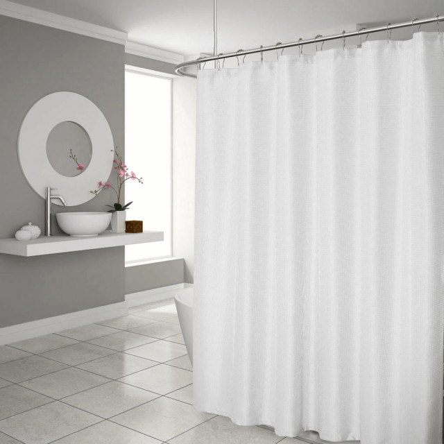Luxurious White Waffle Weave Shower Curtain Traditional Shower