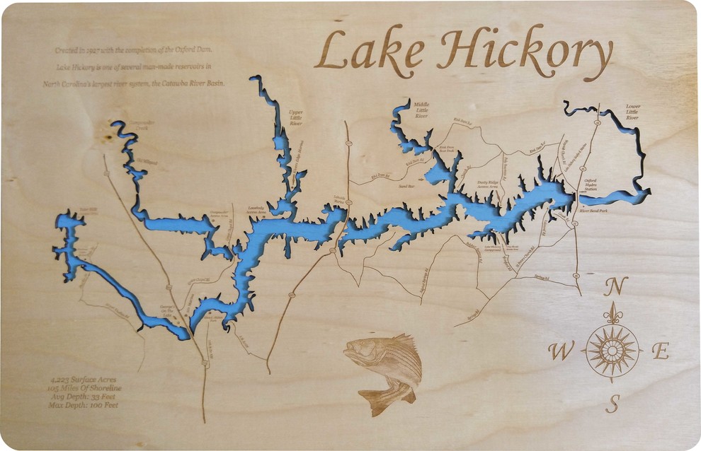 Lake Hickory, North CarolinaWood Lake Map, Medium Rustic Wall