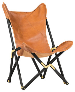 Tripolina Brown Leather Folding Chair Black Frame Contemporary