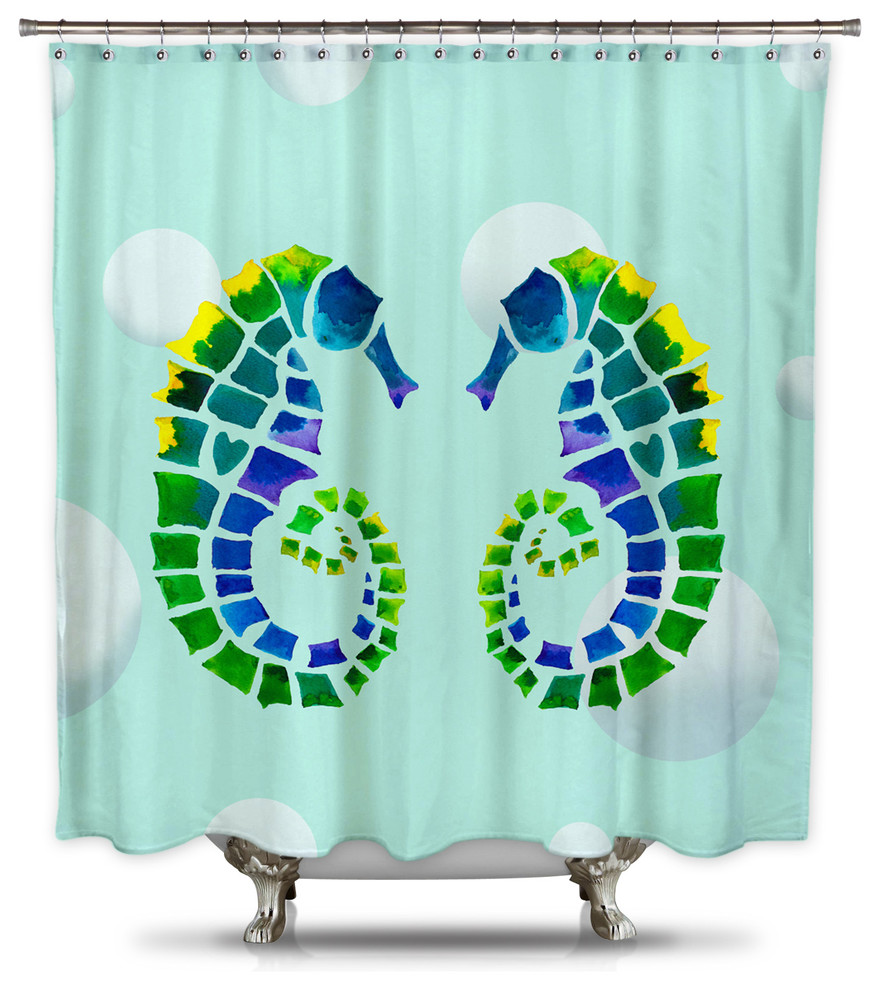 Catherine Seahorse Love Fabric Shower Curtain Beach Style Shower Curtains by