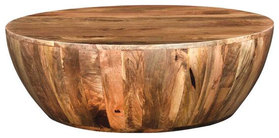 Mango Wood Coffee Table In Round Shape, Dark Brown - Transitional