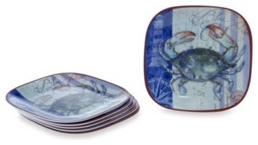 Certified International Blue Crab Melamine Square 8.5-Inch Salad/Dessert Plate (