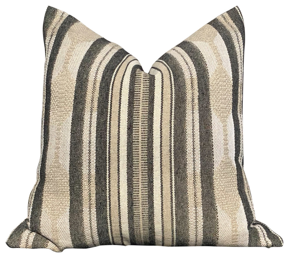 Fiona Striped Pillow in Natural., 20"x20", With Pillow Insert