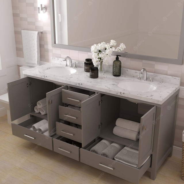 Caroline Avenue 72" Double Bath Vanity, Gray With Quartz Top and Sinks ...