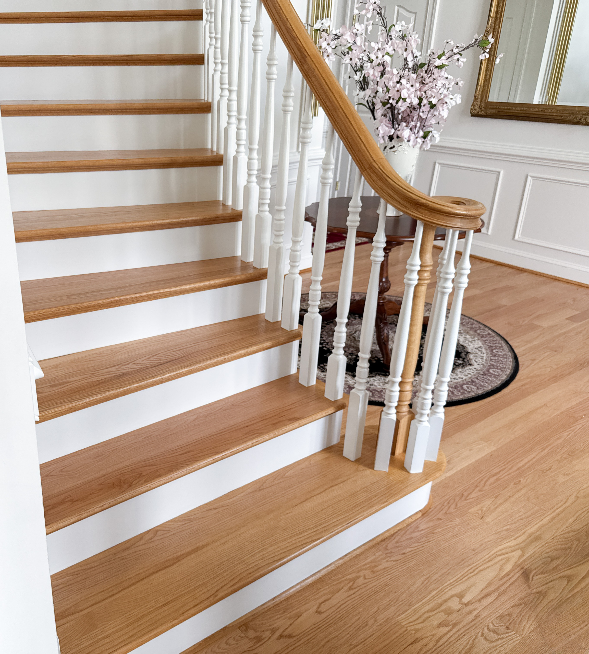Project #161 | Curved Red Oak Foyer Staircase, 26 Years Later