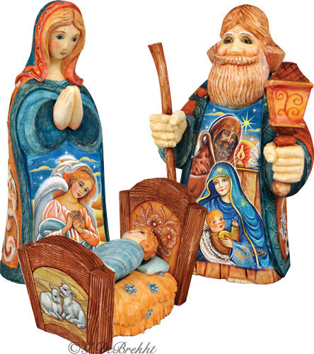 Hand Painted Nativity Set 3 Wooden Box