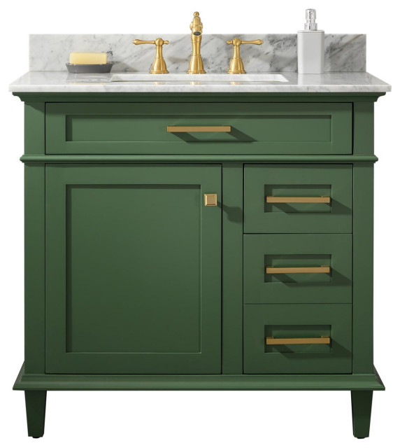 36 Sink Vanity Cabinet Carrara White, Green Vanity Bathroom