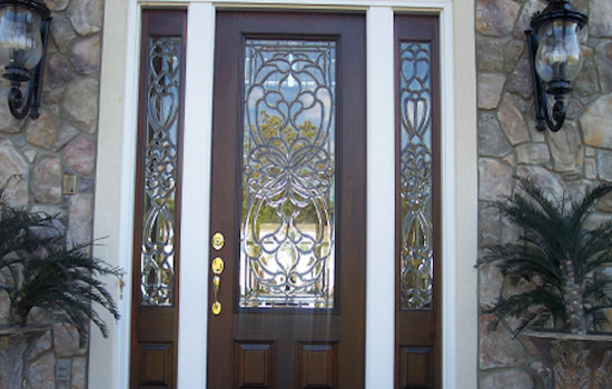 Front door - front door idea with a dark wood front door
