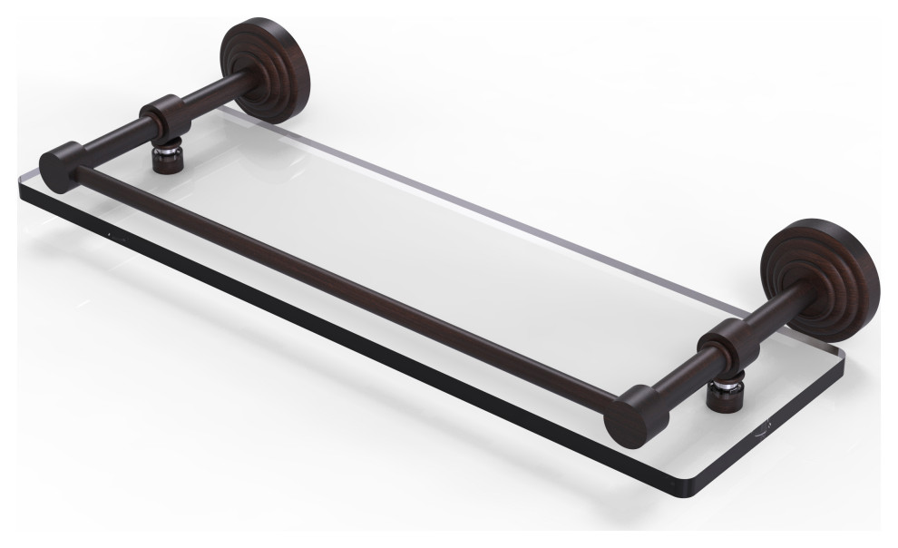 Waverly Place 16" Tempered Glass Shelf with Gallery Rail, Venetian Bronze