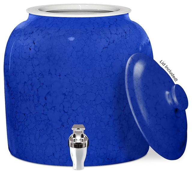 Brio Porcelain Water Dispenser Crock with Faucet, Small Marble Blue