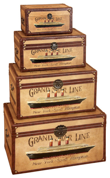 Grand Star Line Transatlantic Wooden Trunk Chest (Set of 4)
