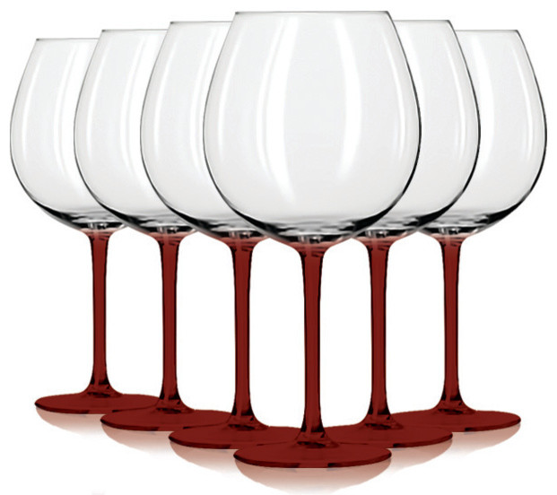 Libbey Jumbo Wine Glasses with Colored Accent, 24 oz. Set of 6 Contemporary Wine Glasses