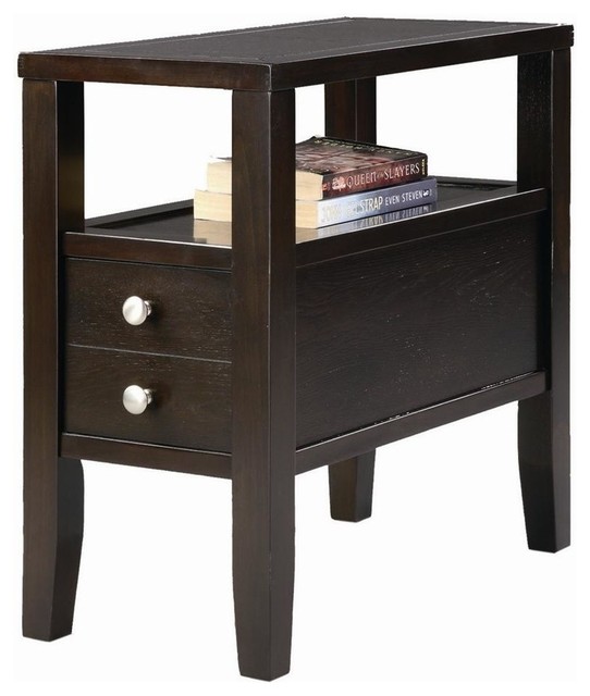 24" Traditional Dark Espresso With 2 Drawers Side/End Table