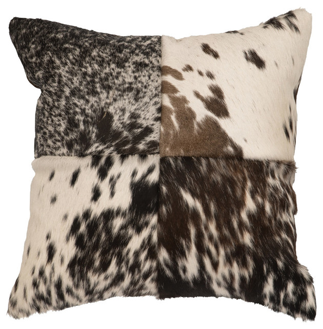 Leather Hair On Hide Pillow 16x16 With Fabric Back Rustic