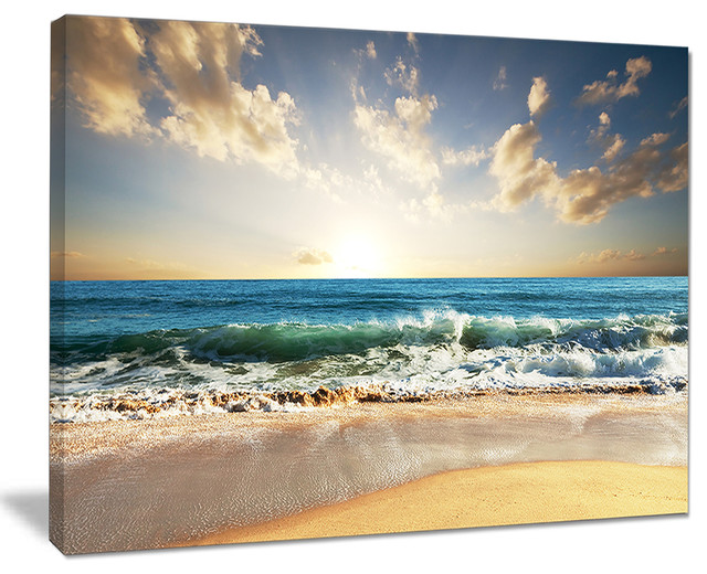 Designart - Cloudy Sky and Vibrant Blue Sea - Seascape Canvas Art Print ...