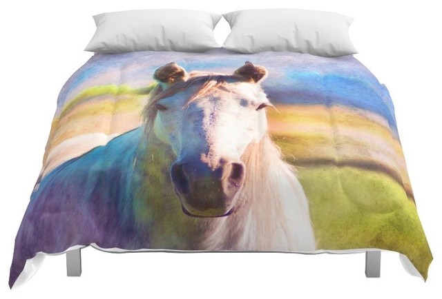 Society6 Colorful Horse Comforter Farmhouse Comforters And