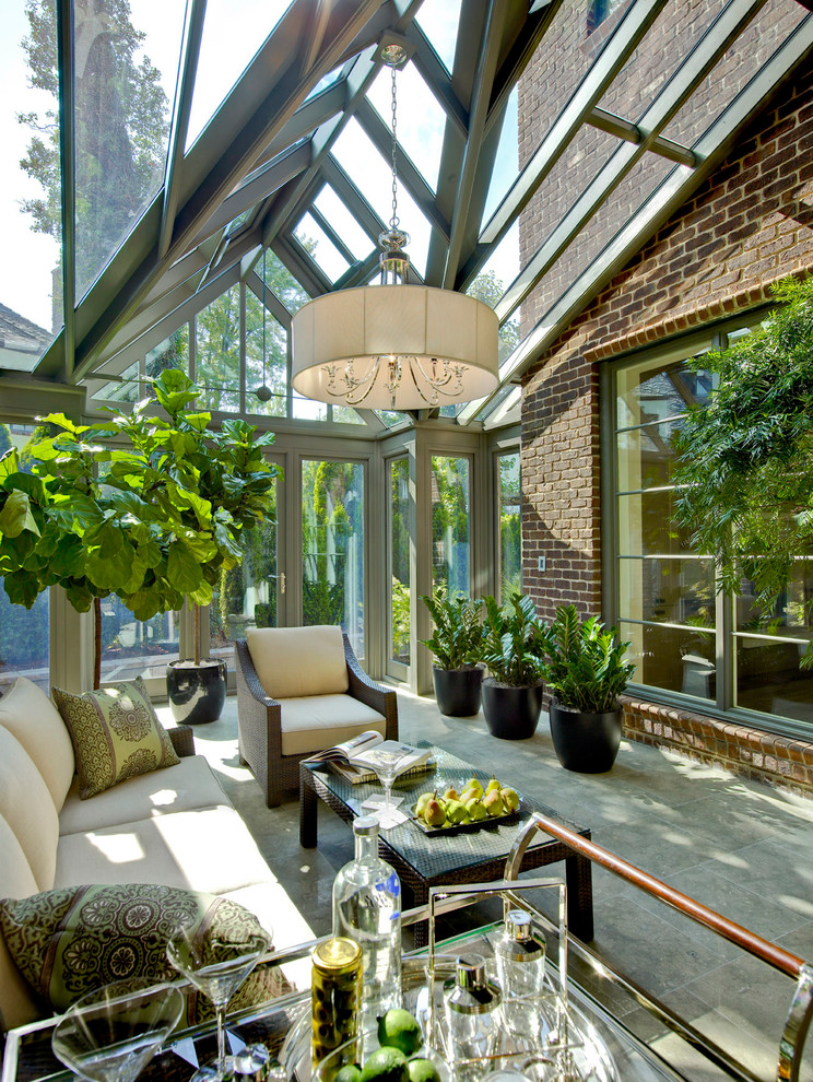 Traditional sunroom in Detroit with a glass ceiling.